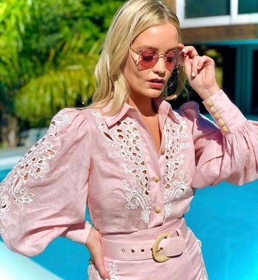 Zimmermann Freja Blouse Size 1/AU 10/US 6 US Pink Blossom Embroidered Shirt Top