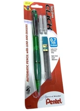 NEW Pentel Twist-Erase Click 0.7mm Mechanical Pencil w/Lead Erasers GREEN PD277