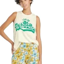 Modern Lux Women's 'I AM AN Eco Warrior' Graphic Tank Top, Beige, MEDIUM