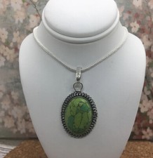 18 Necklace 2 Lime Turquoise Gemstone Pendant 925 Silver Plated New 4554