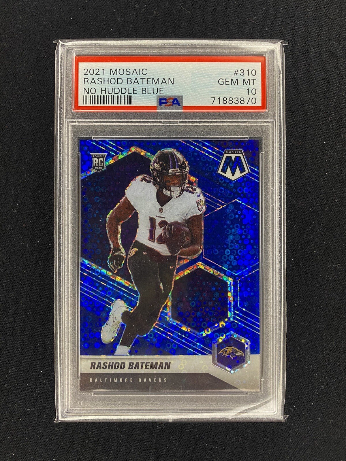 2021 Panini Mosaic Rashod Bateman Rookie No Huddle Blue #310 /75 Gem Mint PSA 10