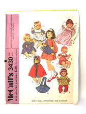 Sewing pattern doll wardrobe McCall's 3430 and carrier fits 14"/ 16" vtg. uncut
