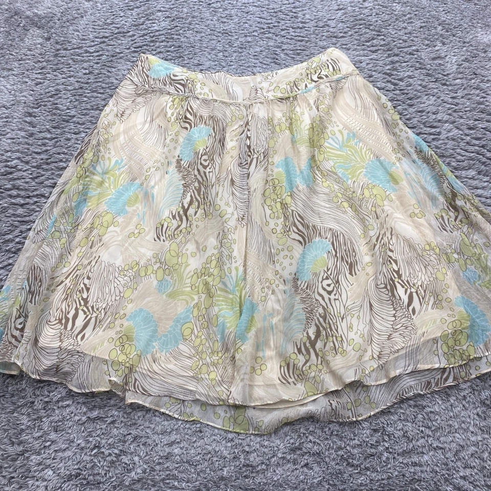 Bob Mackie 裙子女式 14 花卉斑马丝绸雪纺分层拉 A 字仙女 — 第 2/4 张图片