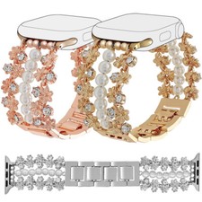 Flower Pearl Rhinestone Strap for Apple Watch Band 42mm 46mm 49mm Jewelry Bangle