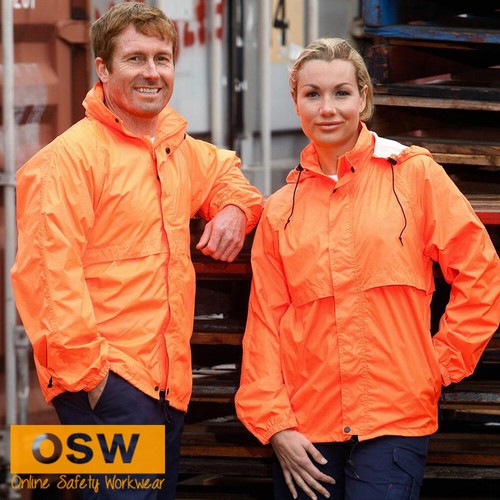 Hi Visibility Unisex Yellow/Orange Seam-Sealed HOODED Vented SPRAY Jacket & Bag - Picture 2 of 7