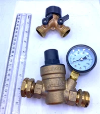 RVGuard Water Pressure Regulator Valve & Splitter Brass, 1/2" New