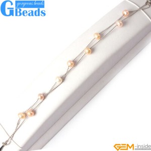 Authentic 2 Chains Bracelet Charm 6-7mm Freshwater Pearl White Gold Plated Jewelry