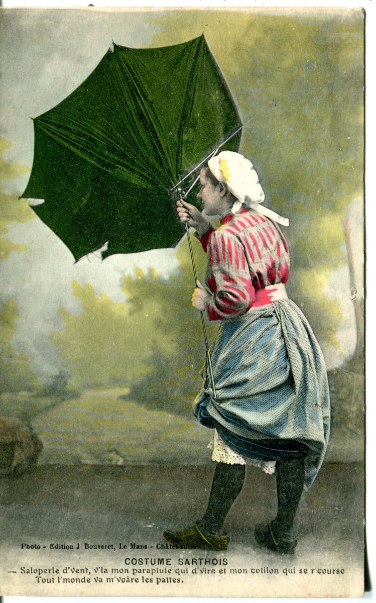 s*a様 House on the Hill umbrella dress France Sarthe - Woman with Wind Blown Umbrella Dress Costume 1919