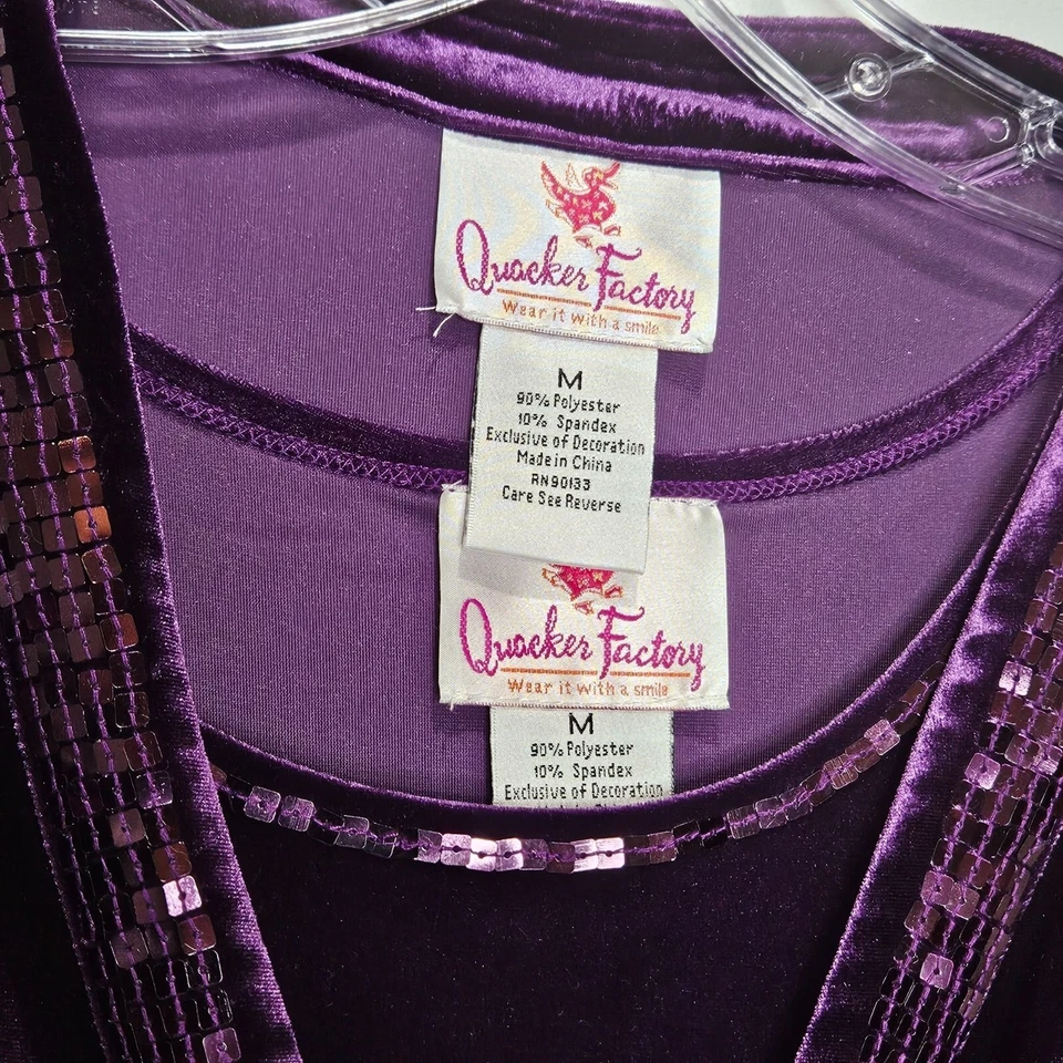 Quacker Factory 2Pc Cardigan Tank Womens Medium Sequins Purple Velour Set - Image 4 of 4