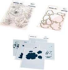 Pinkfresh Studio "Magnolias" Clear Stamps, Dies and Stencils Set Bundle 2022