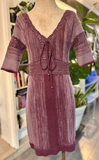 Y2K Derek Heart Vintage Purple Sweater Dress Juniors Size M Crocheted Boho Heath