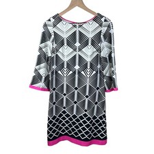 Eliza J Womens Black White Pink Geometric Jersey Stretch Shift Dress Size 4