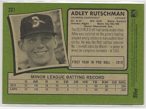 ADLEY RUTSCHMAN 2020 Topps Heritage Minor League SP #201 Baltimore Orioles HOT!! - Picture 2 of 2