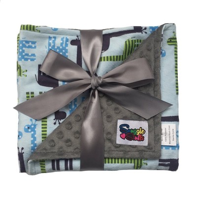 Boys Reversible Minky Dot Stroller Blanket Polka Dots & Stripes Green Giraffes