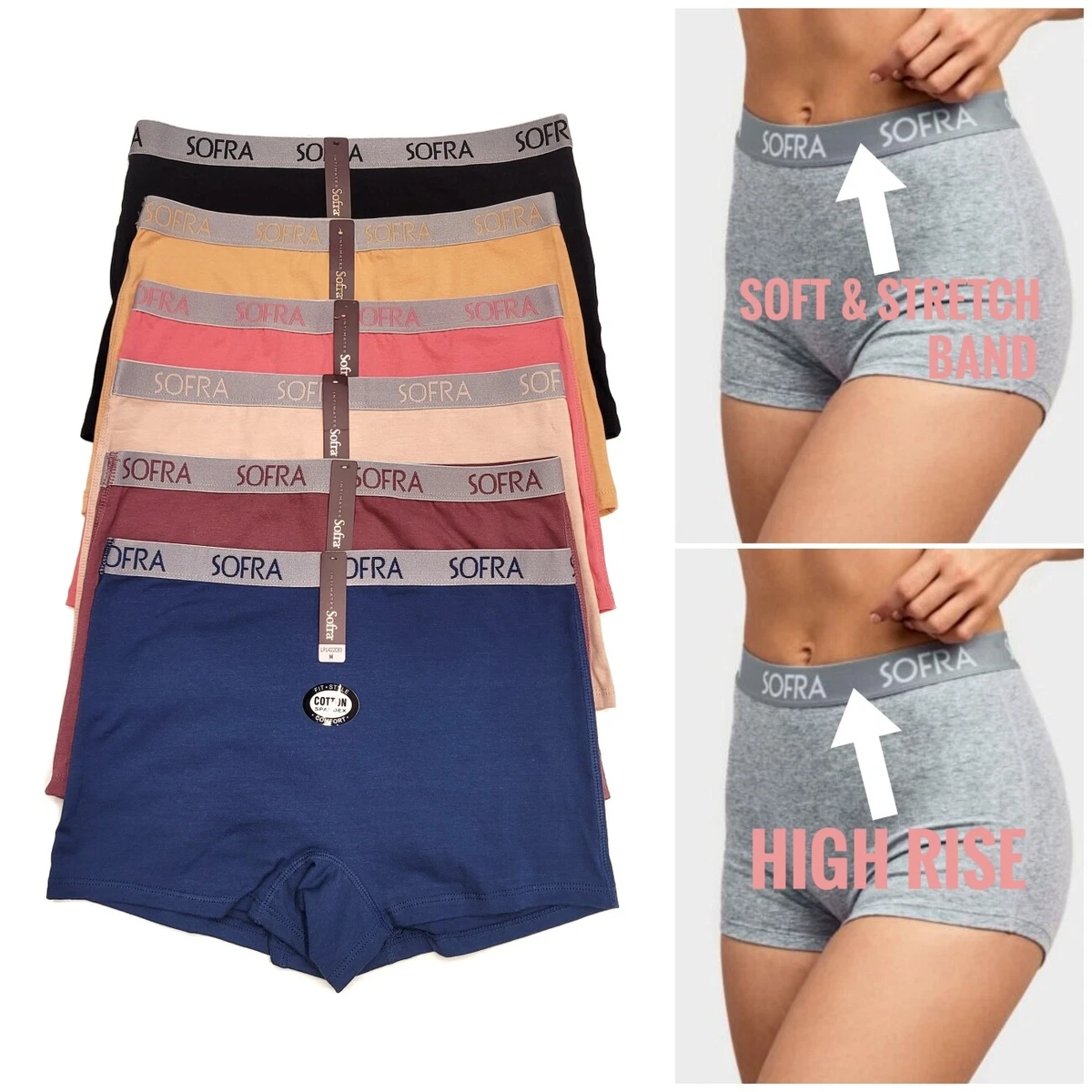 6Pack Women Soft Stretch Cotton High Rise Sport Boxer Shorts Boyshort  Underwear