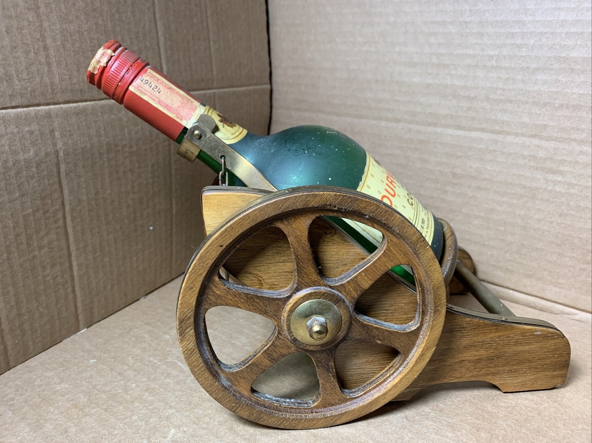 Vtg Courvoisier Cognac Brandy Napoleon Cannon Bottle Holder WOOD +