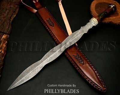 FXG-95 Damascus Steel Custom Handmade Stabilized Wood Hybrid Handle Dagger SWORD