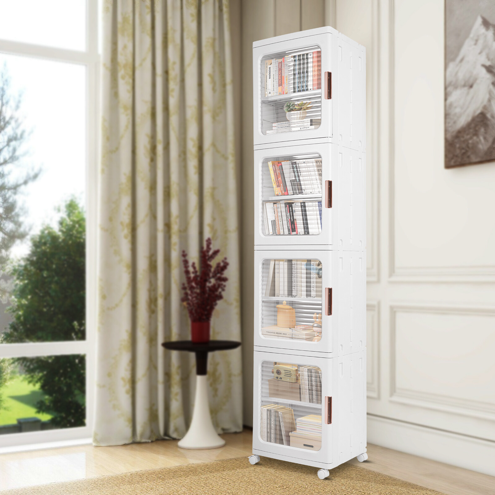 White Foldable Plastic Storage Cabinet Foldable And Movable Storage Box