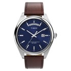 Timex Legacy Day/Date Stainless Steel Leather 41mm Silver Blue Watch TW2W57200