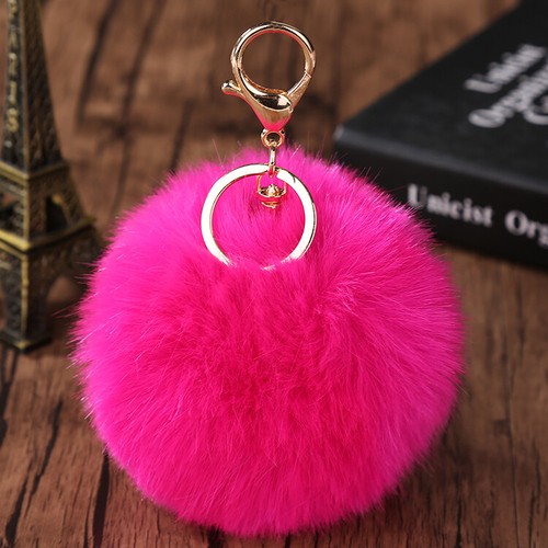 1PC Soft Fluffy Rabbit Fur Ball 10 CM Key Chain Pompom Handbag Car Key Ring - Picture 25 of 32