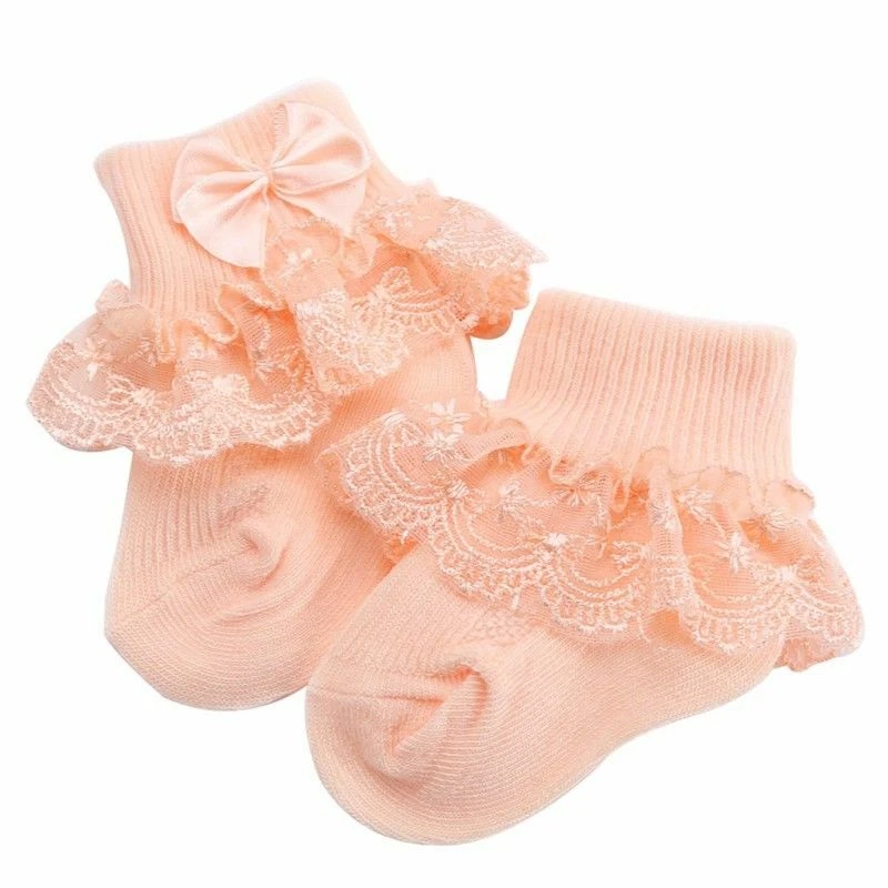 Calcetines de encaje con lazo para bebé recién nacido algodón bebé niña calcetín niño princesa moda calcetines Foto 4 de 4