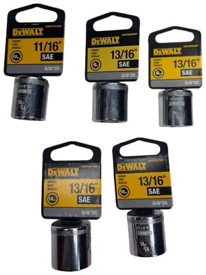 DeWalt 11/16'', 13/16'' SAE 6pt & 12pt Socket 3/8'' DR  (LOT OF 5) **SALE**