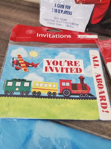 LOT Birthday ON THE GO Party SUPPLIES Cars PLANES Truck TRAINS Invite DECORATION - Picture 10 of 11