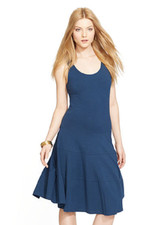 NEW LAUREN RALPH COTTON NAVY BLUE JERSEY DRESS SIZE M $110