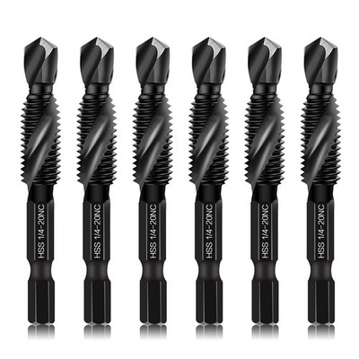 6-Piece 1/4-20NC Combination Drill Tap Bit Set SAE, Made of High-Speed Steel ...