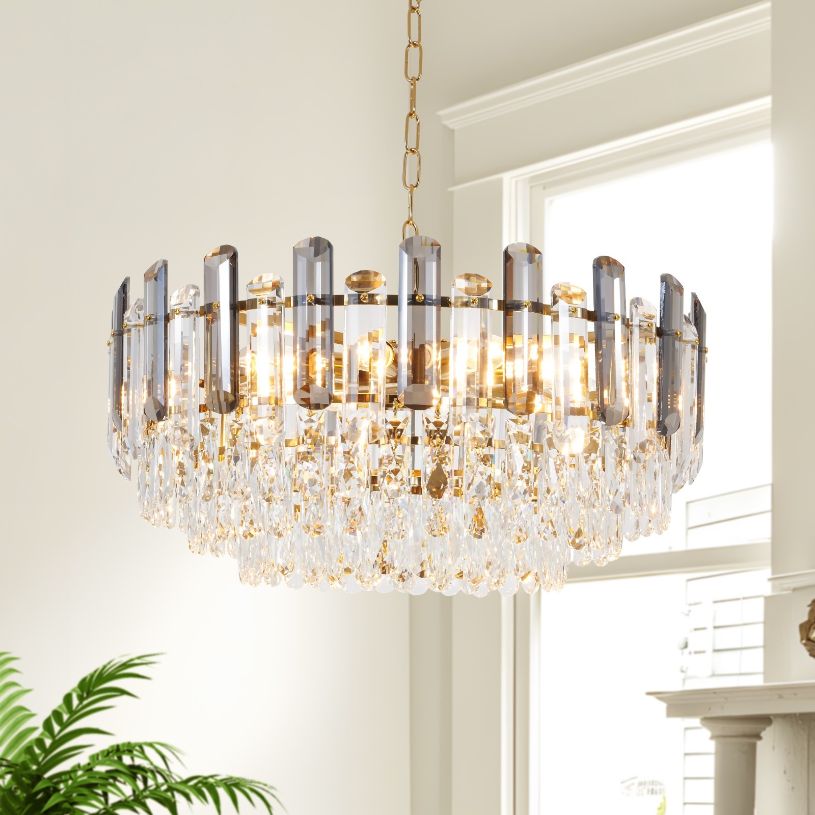 24'' Luxury K9 Crystal Contemporary Pendant Ceiling Lamp Chandelier Lighting US