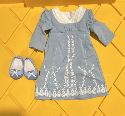 American Girl Doll CAROLINE BIRTHDAY DRESS & SHOES Blue Regency Gown Retired