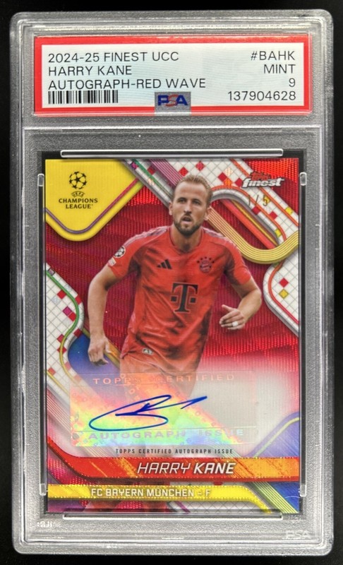 2024-25 Topps Finest UEFA Harry Kane Auto Autograph Red Wave Refractor #/5 PSA 9
