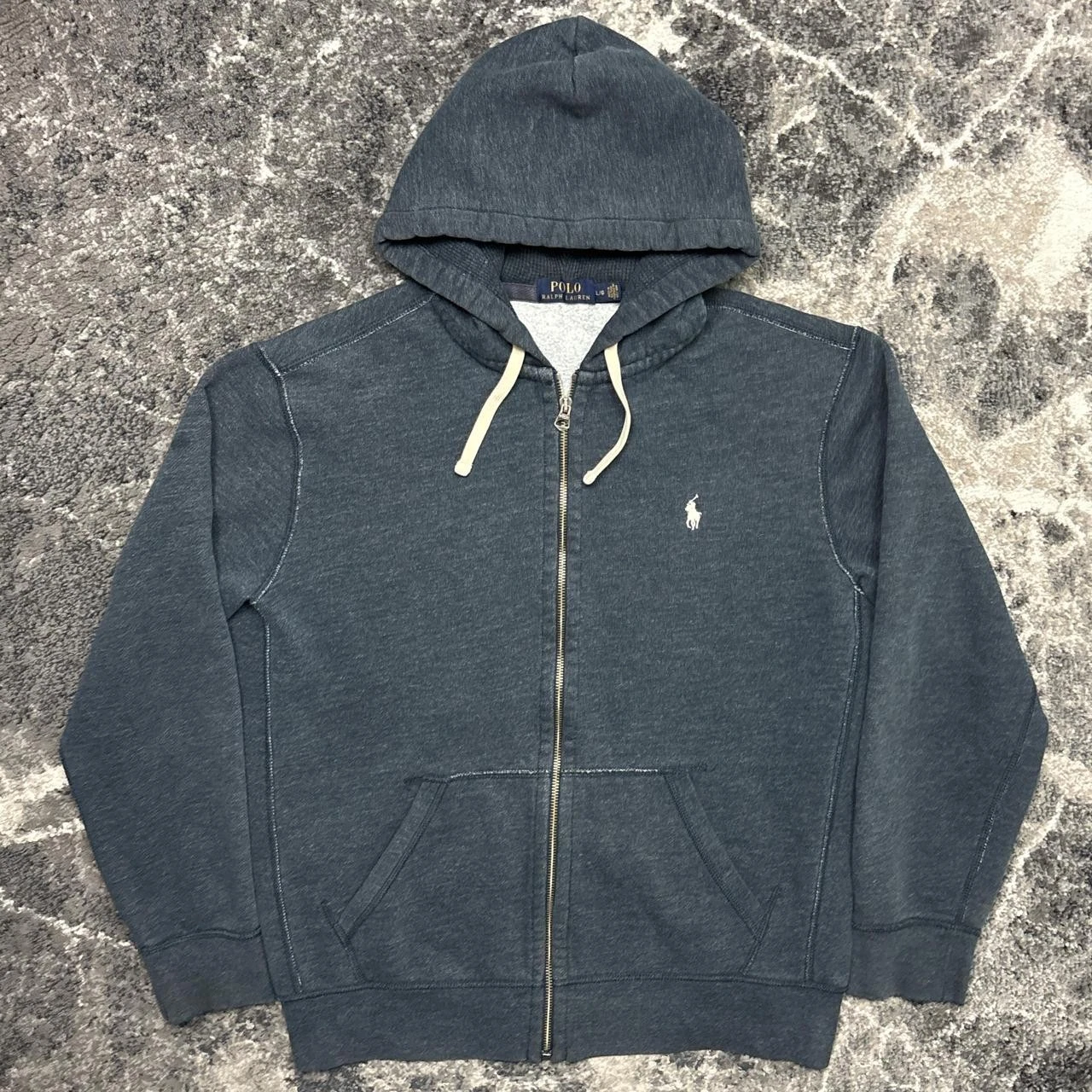 Polo Ralph Lauren Hoodie Mens Large Gray Full Zip Sweatshirt Fleece Pony Logo