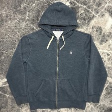 Polo Ralph Lauren Hoodie Mens Large Gray Full Zip Sweatshirt Fleece Pony Logo