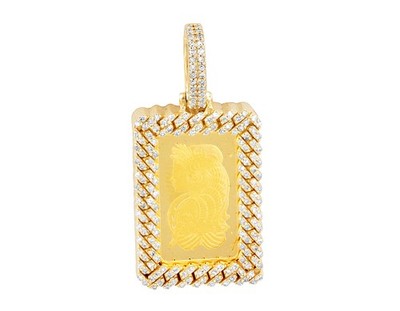 2.5 g Gold Bar Coin Chain Frame 12/25 CT Diamond Pendant 1.4'' .48CT