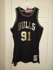 Men's Dennis Rodman 1997-98 Mitchell & Ness Bulls Black Gold Swingman Jersey