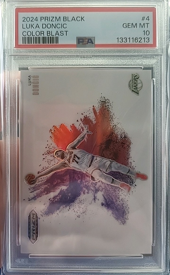 2024-25 Prizm Black Luka Doncic #4 Color Blast PSA 10 Lakers