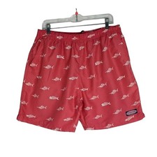 Vineyard Vines Fish Printed Swim Trunks Shorts Men's Size L Red Drawstring