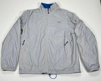 The North Face Ripstop Windbreaker Jacket Mens L Gray Nylon Blue Fleece Lined