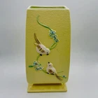 Vtg. 1950s Hull Art Pottery Yellow Serenade Vase With Birds On Branch 11”