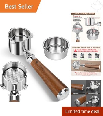 Elegant 51mm Bottomless Portafilter Compatible with De-longhi Espresso Machines
