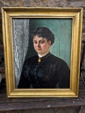 Dipinto Olio Su Tela Antico Dama