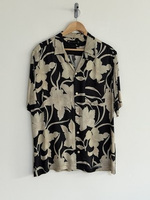 Allsaints Blumen Hemd Kurzarm Hawaii Giardino Schwarz Herren Large Relaxed