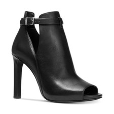 NWT MICHAEL Kors Women Lawson Leather Peep Toe Ankle Wrap Booties,black-Size 6