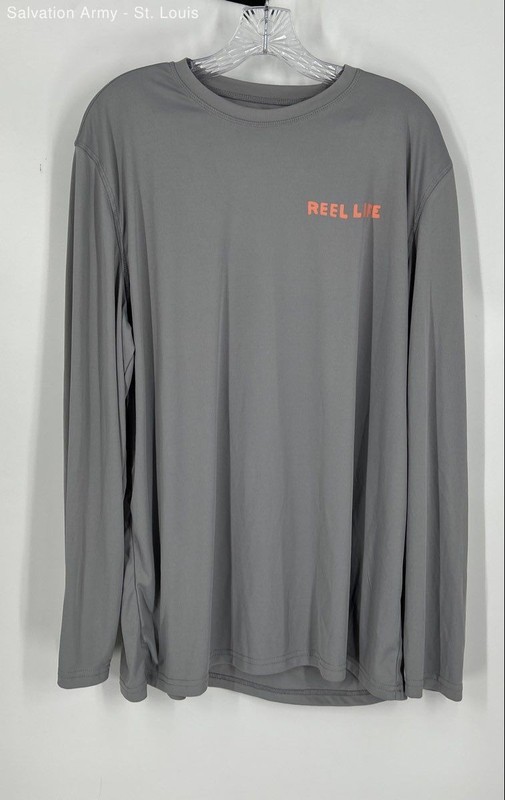 Reel Life Mens Gray Long Sleeve Crew Neck Pullover T-Shirt Size X-Large