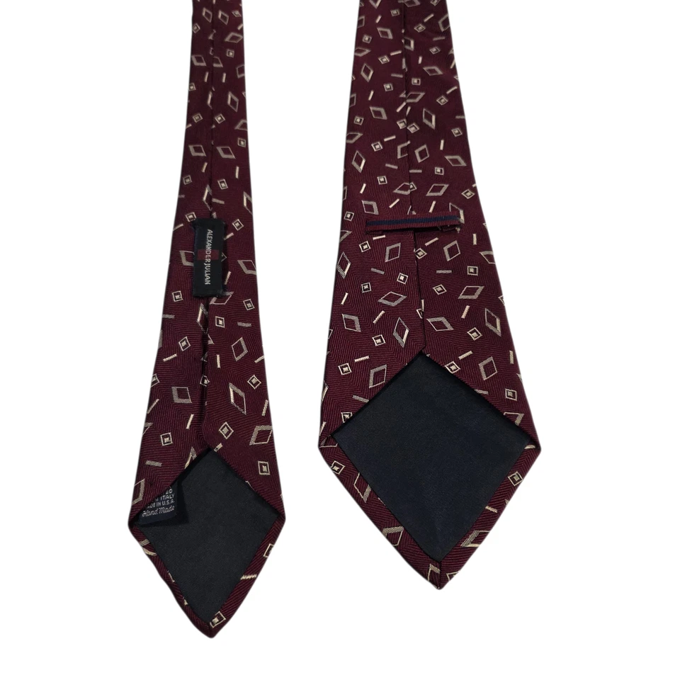 Corbata Alexander Julian Para Hombre Granate Crema Seda Patrón Geométrico Americana Foto 4 de 4