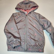 Body Glove Girls Hooded Jacket Gray Pink Heart Pattern Zip Size 6