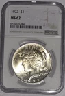 1922 MS 62 NGC Peace Dollar $1 Silver Business Strike Certified Coin