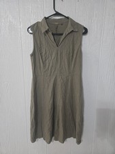 T Tahari Dress Womans 8 Sleeveless V Neck Sheath Army Green Linen Blend With Tie