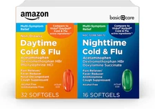 Amazon Basic Care Cold and Flu Relief Daytime Nighttime Combo Pack Softgel 12/25